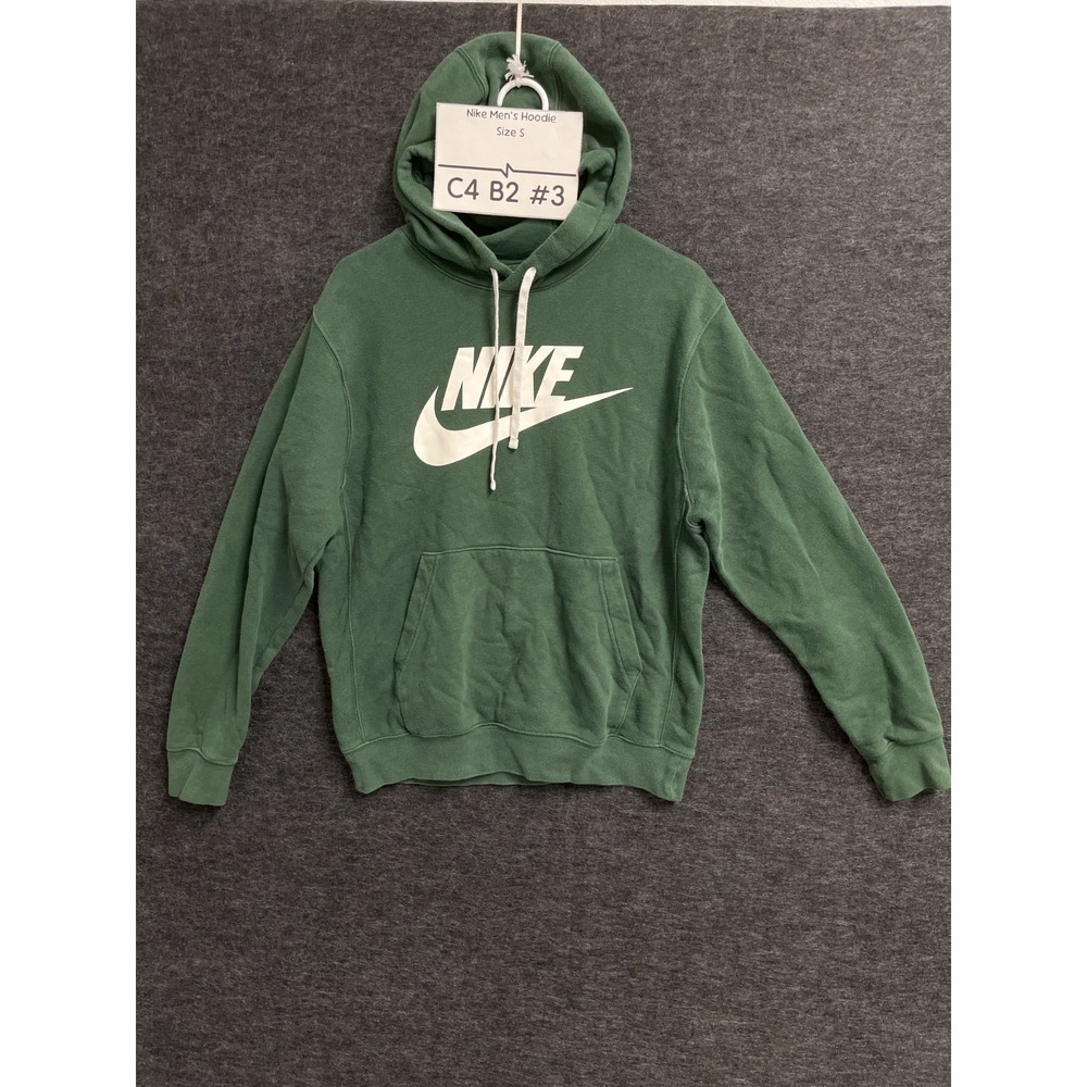 Nike Hoodie Mens Small Green Fleece Lined Swoosh Logo Kangaroo Pockets Outdoor